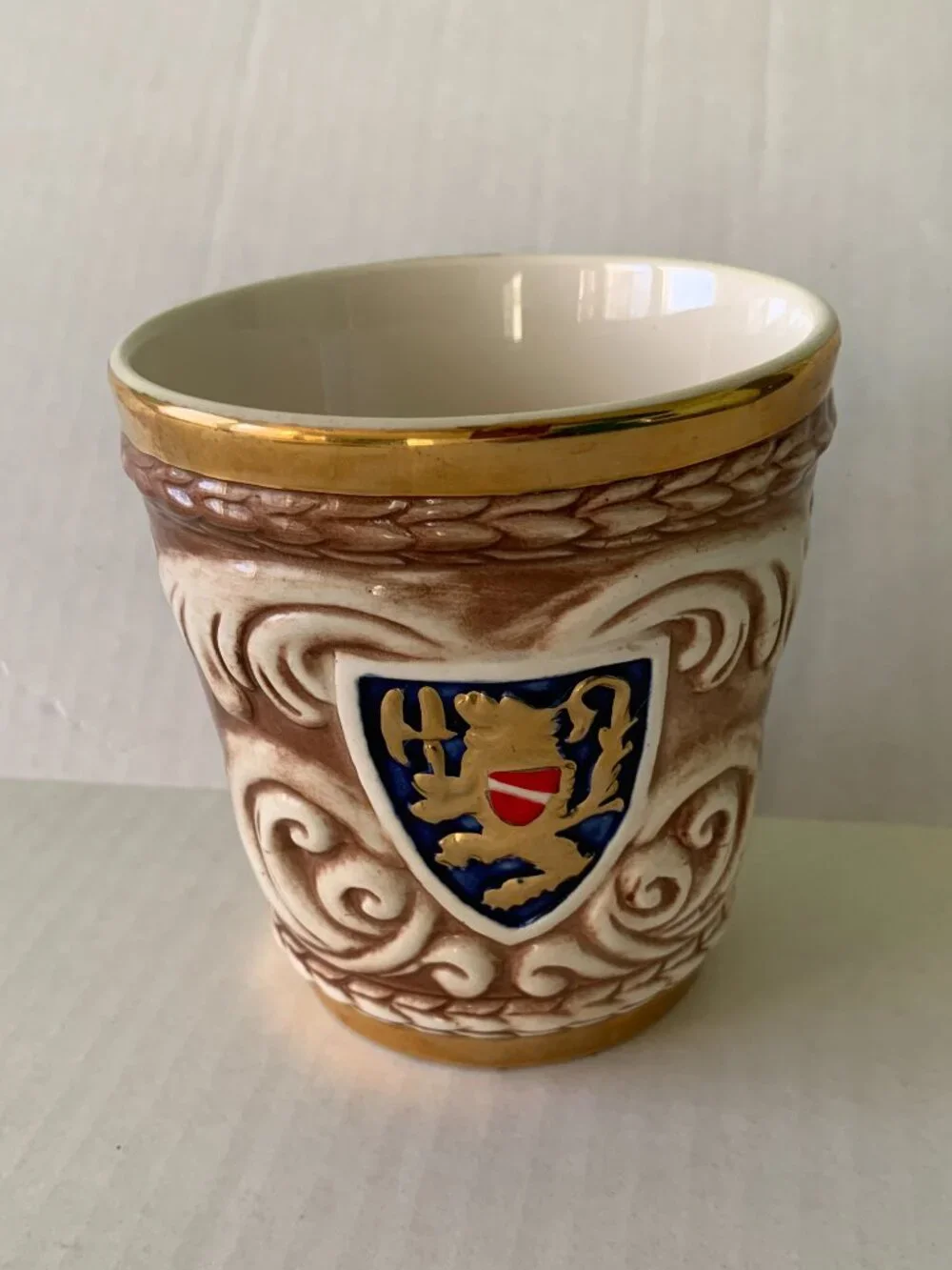 Vtg Ceramic Stein Cup Heraldic Lion Gold Trim Medieval Style Mug Hickok Japan